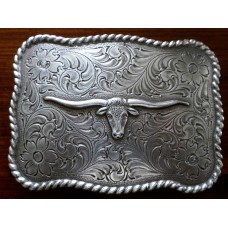 Longhorn Steers Head on a Floral Background Buckle.